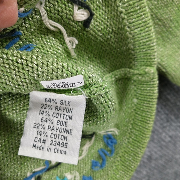 Icelandic Design Women's Silk Blend Cardigan Green Large Long Sleeve Crochet - Picture 12 of 15